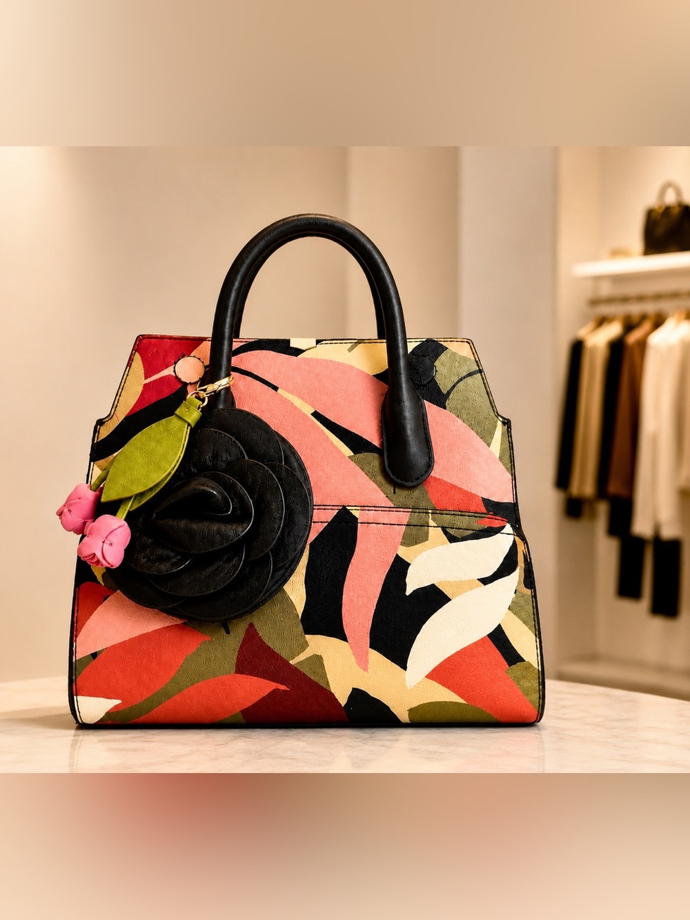 Floral Satchel Bag Wallet Set Statement Purse Top Handle Summer Boutique